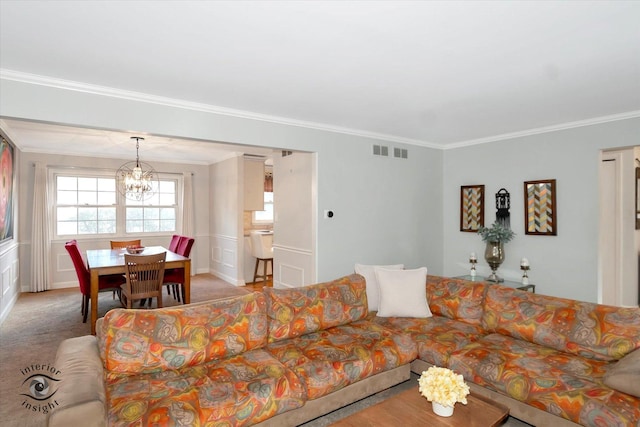 19126 Pierce Ave, Homewood, IL 60430 - carpeted living area featuring a chandelier and ornamental molding