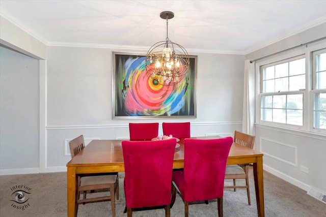 19126 Pierce Ave, Homewood, IL 60430 - dining area with a chandelier, carpet flooring, and crown molding