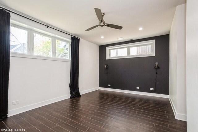 1819 N Saint Louis Ave Unit 1Fn, Chicago, IL 60647 - empty room with dark wood-style floors, recessed lighting, and a ceiling fan