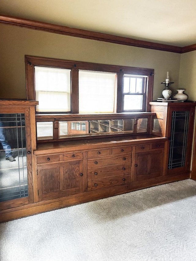 997 S Evergreen Ave, Kankakee, IL 60901 - interior space with a fireplace, crown molding, and carpet floors