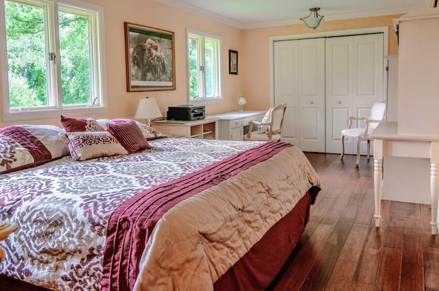 20798 White Oaks Rd, Morrison, IL 61270 - bedroom with wood finished floors, crown molding, and a closet