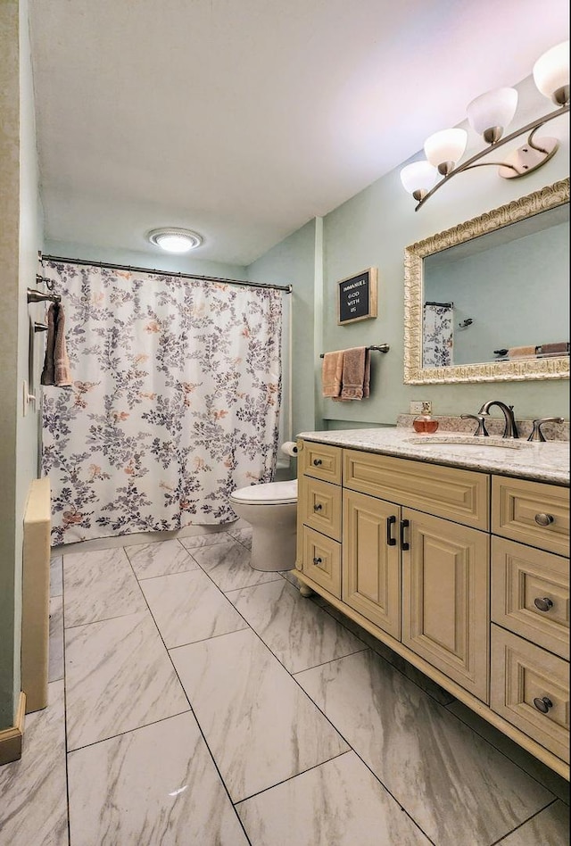 20798 White Oaks Rd, Morrison, IL 61270 - bathroom with marble finish floors, vanity, and a shower with curtain