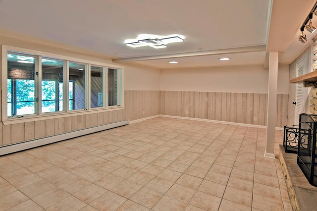 20798 White Oaks Rd, Morrison, IL 61270 - spare room with baseboard heating, a wainscoted wall, recessed lighting, and light tile patterned floors