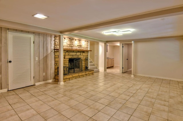 20798 White Oaks Rd, Morrison, IL 61270 - unfurnished living room featuring a fireplace and light tile patterned floors