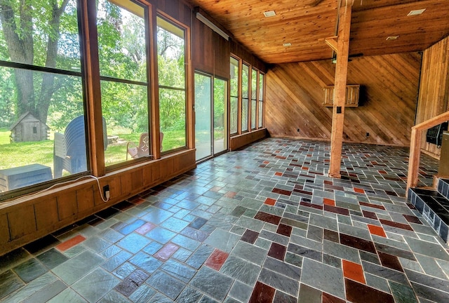20798 White Oaks Rd, Morrison, IL 61270 - unfurnished sunroom featuring wood walls and wooden ceiling