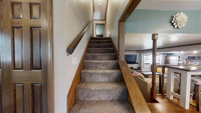 17 Park Dr, Villa Grove, IL 61956 - stairway featuring wood finished floors