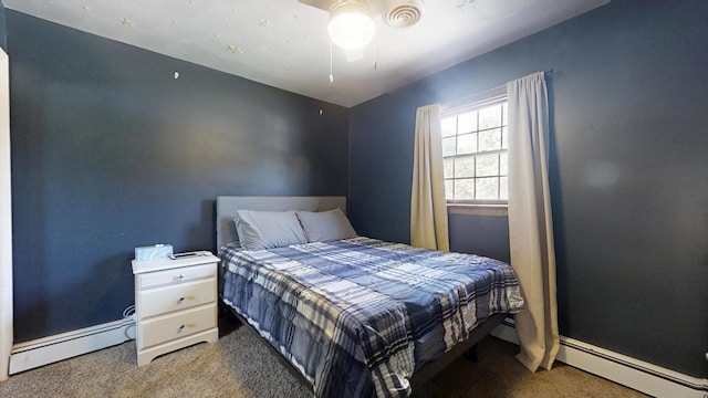 17 Park Dr, Villa Grove, IL 61956 - carpeted bedroom with a baseboard radiator and a ceiling fan