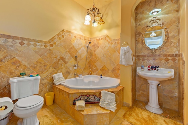 1130 Gavin Ct, Lake Forest, IL 60045 - bathroom with tile walls, a garden tub, and tile patterned floors