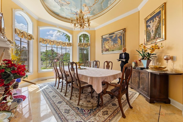1130 Gavin Ct, Lake Forest, IL 60045 - dining room with crown molding, a chandelier, and a raised ceiling