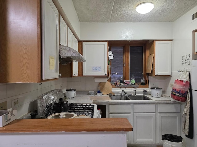 251 W 24th St Unit 1, Chicago, IL 60616 - kitchen featuring tasteful backsplash, white cabinets, and a textured ceiling