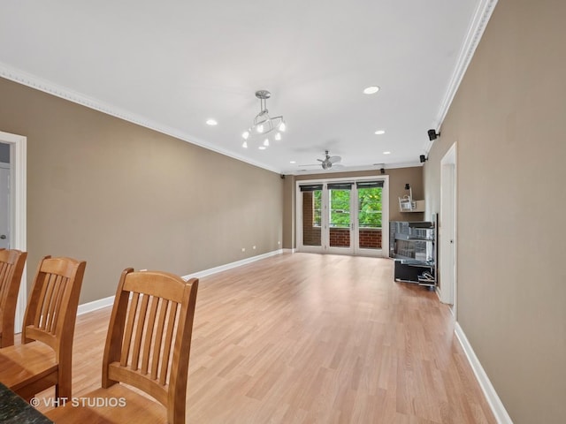 4553 N Magnolia Ave Unit 205, Chicago, IL 60640 - unfurnished living room with ornamental molding, a ceiling fan, recessed lighting, and light wood-style flooring