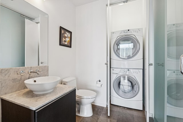 600 N Fairbanks Ct Unit 3304, Chicago, IL 60611 - full bathroom with stacked washer / drying machine, vanity, and a shower