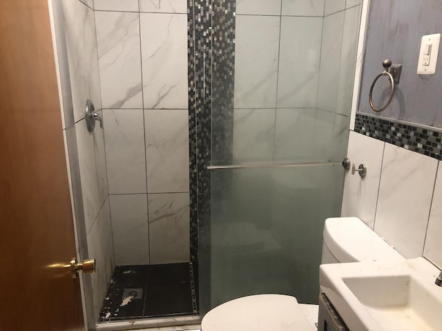 7153 W 72nd St, Nottingham Park, IL 60638 - full bath featuring a shower stall, tile walls, and vanity