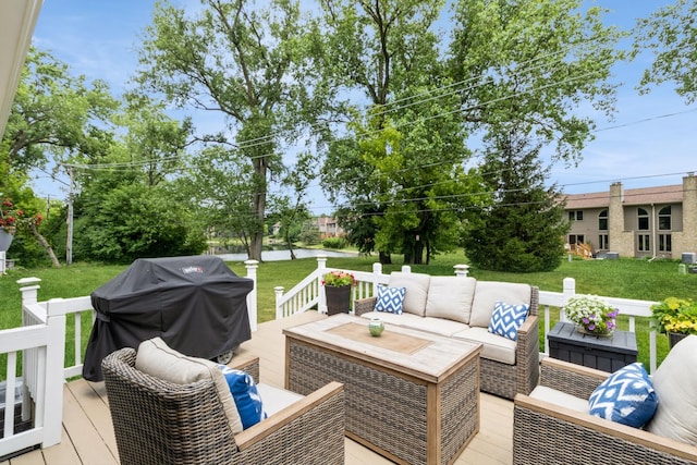 639 N Stephen Dr, Palatine, IL 60067 - deck featuring an outdoor living space, a lawn, and a grill