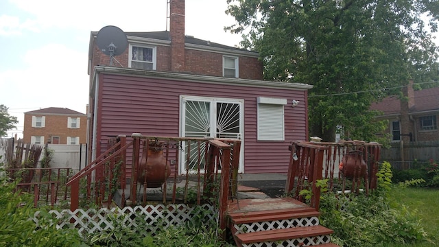 3512 W 84th St, Chicago, IL 60652 - rear view of property featuring a wooden deck and a chimney