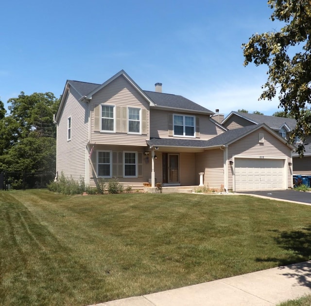 1010 Trillium Ln, Bartlett, IL 60103 - view of front of house with a chimney, a front lawn, driveway, and a garage