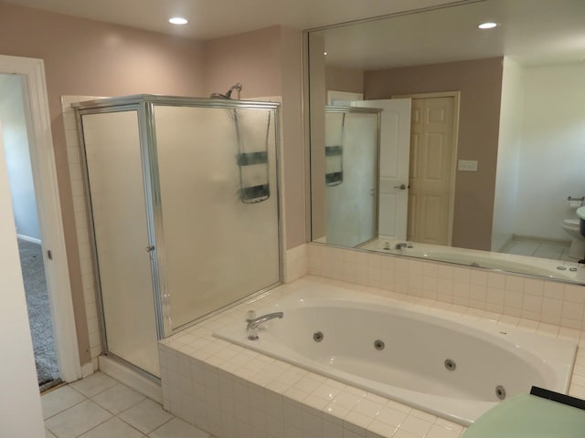 1010 Trillium Ln, Bartlett, IL 60103 - bathroom with a stall shower, a jetted tub, tile patterned floors, and recessed lighting