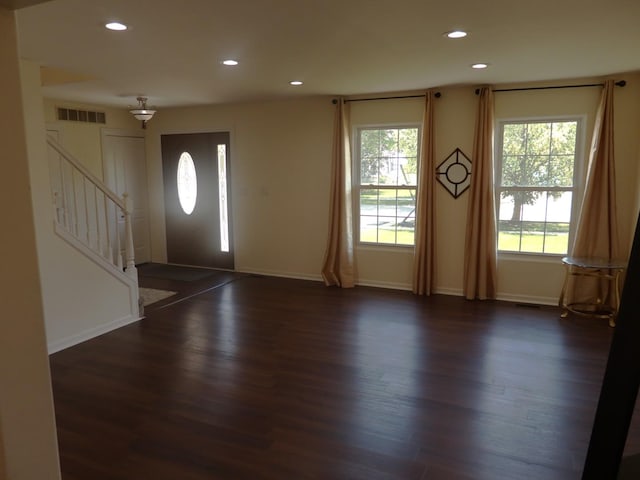 1010 Trillium Ln, Bartlett, IL 60103 - entryway with dark wood-style floors, recessed lighting, and stairs