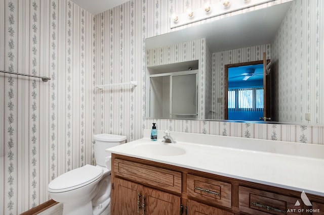 11015 New Mexico Ct, Orland Park, IL 60467 - full bath with vanity, a stall shower, and wallpapered walls