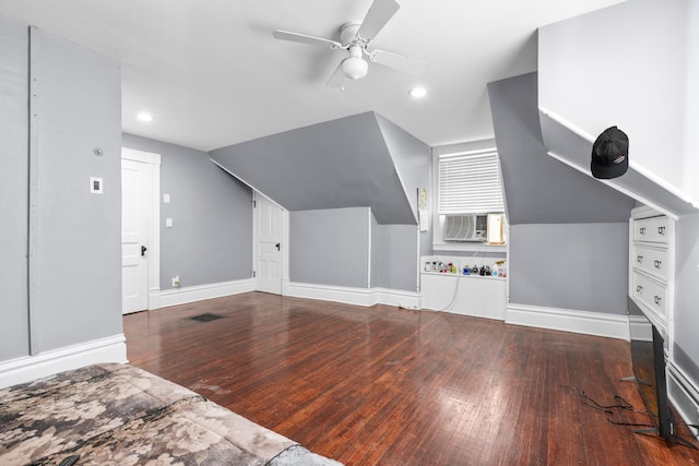 844 Haskell Ave, Rockford, IL 61103 - additional living space with hardwood / wood-style flooring, a ceiling fan, recessed lighting, cooling unit, and lofted ceiling