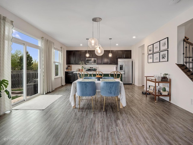 257 Kennedy Dr, Saint Charles, IL 60175 - dining space featuring wood finished floors, stairs, and recessed lighting