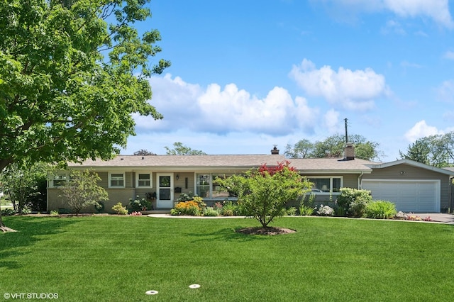 3245 Greenbriar Dr, Glenview, IL 60025 - single story home featuring a front lawn, an attached garage, a chimney, and concrete driveway