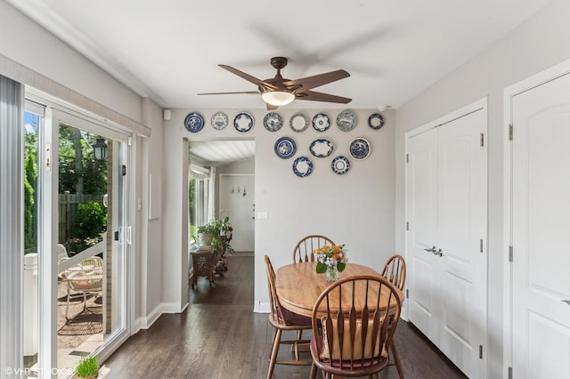 3245 Greenbriar Dr, Glenview, IL 60025 - dining area featuring a ceiling fan and dark wood finished floors