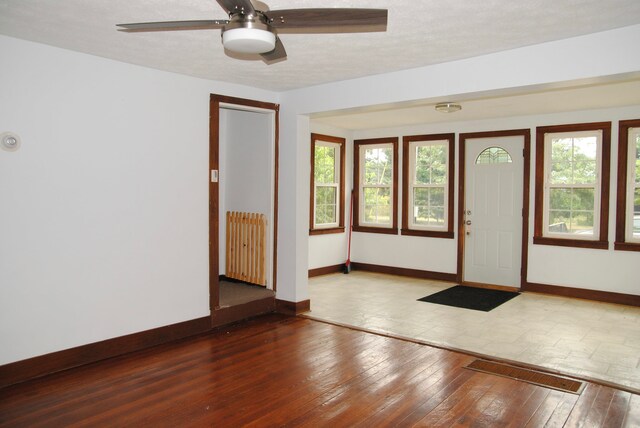 2840 W Ziebarth Rd, Normal, IL 61761 - entryway featuring radiator, plenty of natural light, a ceiling fan, and wood-type flooring