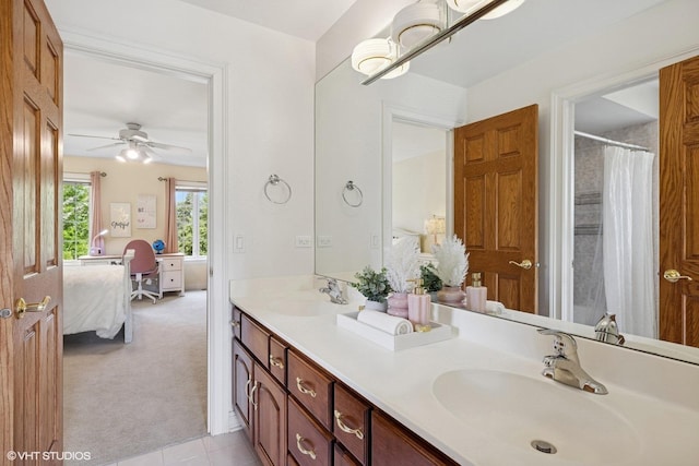 1600 Elderberry Dr, Libertyville, IL 60048 - ensuite bathroom featuring double vanity, ceiling fan, and tile patterned floors
