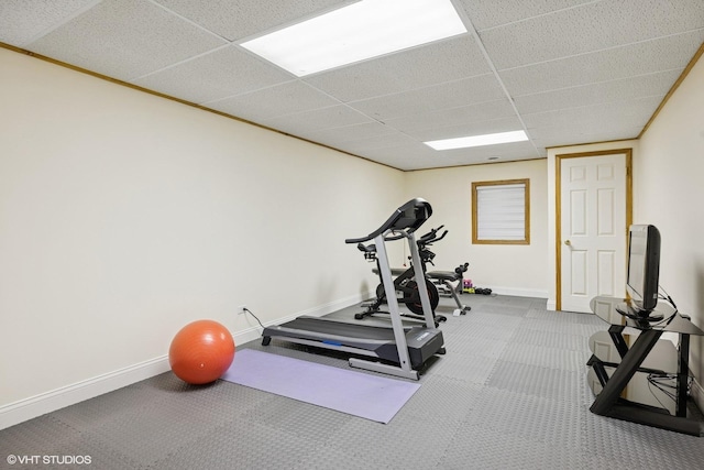 1600 Elderberry Dr, Libertyville, IL 60048 - workout room with a paneled ceiling and baseboards