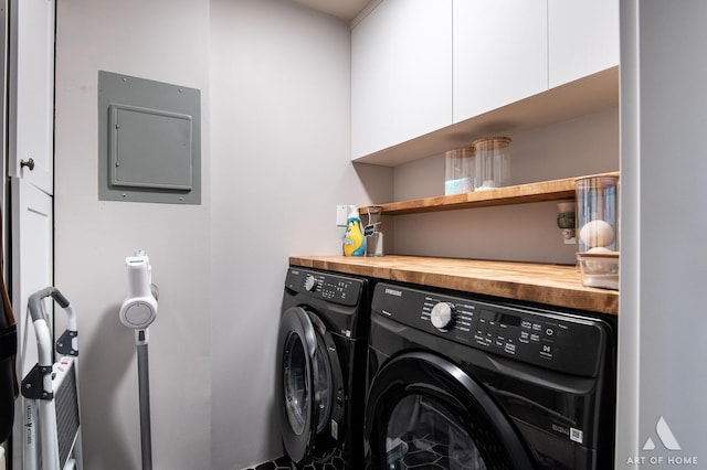 11009 S Theresa Cir Unit 3D, Palos Hills, IL 60465 - laundry area featuring washer and clothes dryer, electric panel, and cabinet space