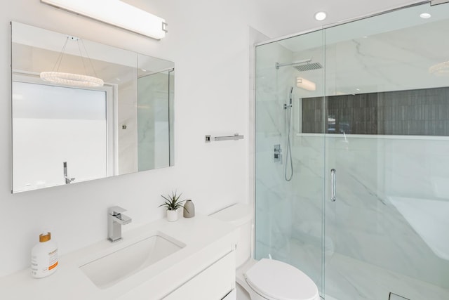 4944 Jarvis Ave, Skokie, IL 60077 - full bath featuring a marble finish shower, vanity, and recessed lighting