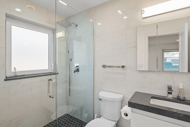 4944 Jarvis Ave, Skokie, IL 60077 - full bathroom with tile walls, a shower stall, and vanity