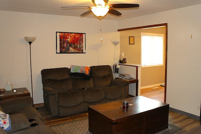 7926 S 83rd Ct, Justice, IL 60458 - living room featuring a ceiling fan and wood finished floors