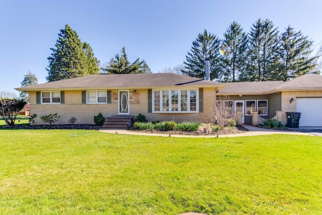 23W073 Dickens Ave, Glen Ellyn, IL 60137 - ranch-style house with an attached garage, a front lawn, and brick siding