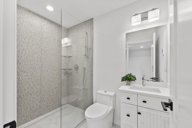 1100 Washington St, Glenview, IL 60025 - bathroom with a tile shower, vanity, and recessed lighting