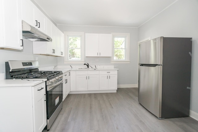 328 Silver St, Elgin, IL 60123 - kitchen with stainless steel appliances, under cabinet range hood, light wood finished floors, and light countertops