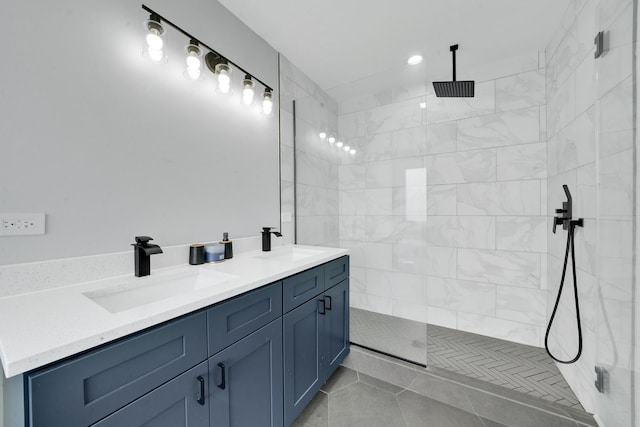 2613 Kenilworth Ave, Berwyn, IL 60402 - bathroom featuring tiled shower, tile patterned floors, and double vanity