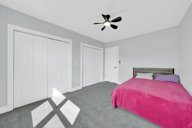 2613 Kenilworth Ave, Berwyn, IL 60402 - bedroom featuring carpet floors, multiple closets, and a ceiling fan