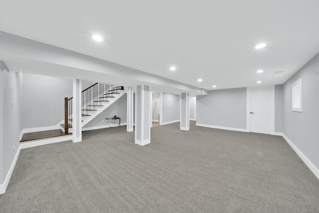 2613 Kenilworth Ave, Berwyn, IL 60402 - finished basement with stairs, carpet, and recessed lighting