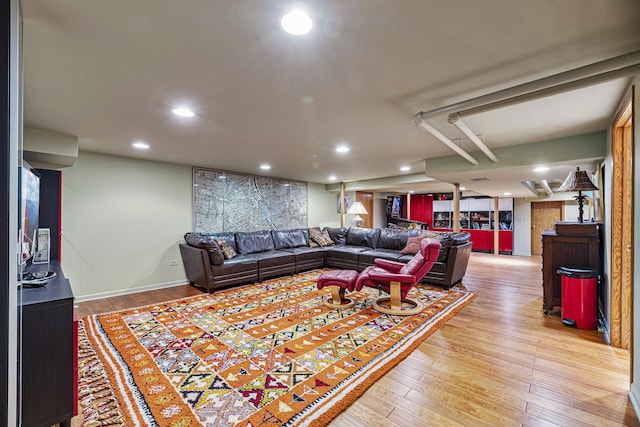 1755 Sunset Ln, Bannockburn, IL 60015 - living room with recessed lighting, light wood finished floors, and bar area
