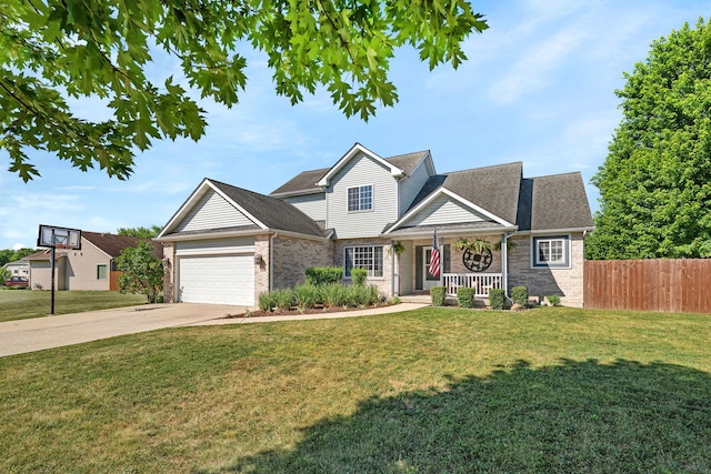 2570 Cobblestone Ct, Morris, IL 60450 - traditional-style home with covered porch, a garage, driveway, and brick siding