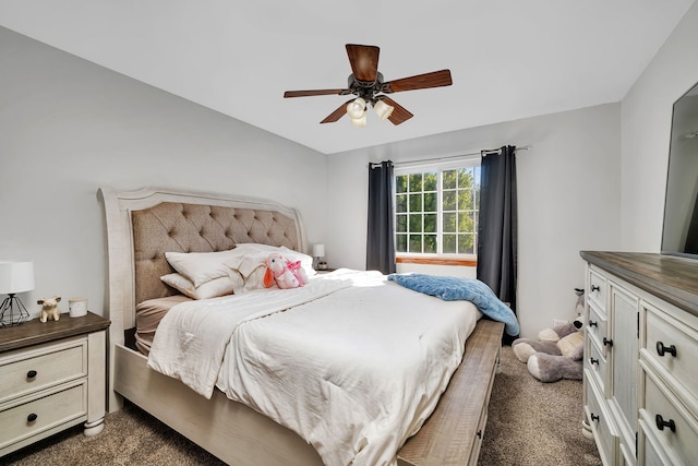 2570 Cobblestone Ct, Morris, IL 60450 - bedroom with dark colored carpet and ceiling fan