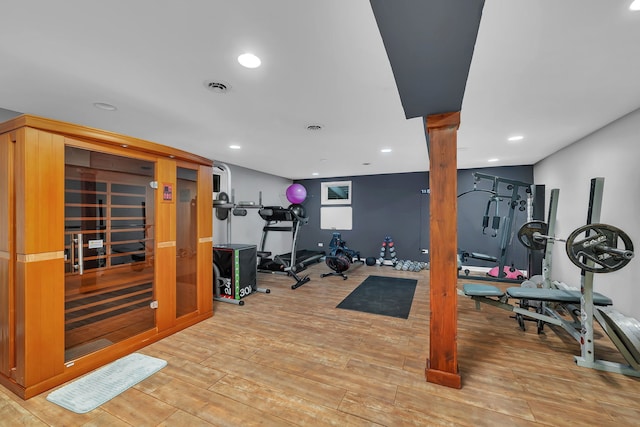 2570 Cobblestone Ct, Morris, IL 60450 - workout room with hardwood / wood-style flooring and recessed lighting