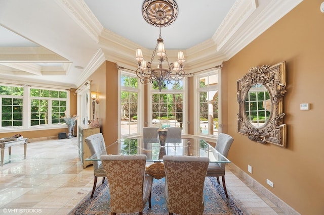 1031 Barrys Ct, Lake Forest, IL 60045 - dining room with a chandelier, crown molding, and a tray ceiling