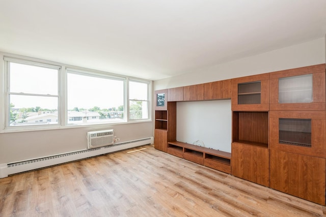 5975 N Odell Ave Unit 4F, Chicago, IL 60631 - unfurnished bedroom with light wood-style flooring, a baseboard heating unit, and a wall mounted AC