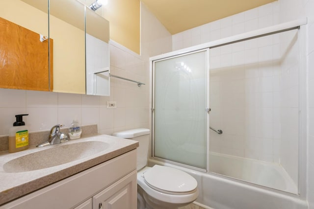 5975 N Odell Ave Unit 4F, Chicago, IL 60631 - bathroom with vanity, enclosed tub / shower combo, and tile walls
