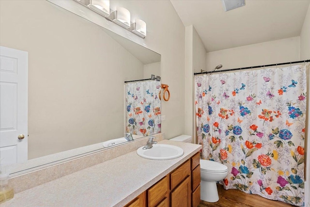 25612 W Woodlawn Ave, Antioch, IL 60002 - bathroom with vanity, wood finished floors, and curtained shower
