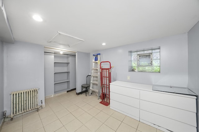 1802 S 50th Ave, Cicero, IL 60804 - bedroom with radiator, recessed lighting, attic access, and light tile patterned flooring