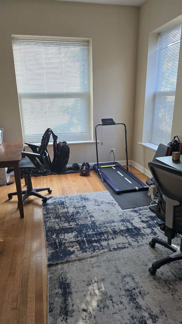 3733 S Lake Park Ave, Chicago, IL 60653 - workout room with hardwood / wood-style floors and plenty of natural light